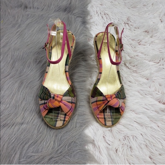 J. Crew madras plaid peep toe espadrille wedge - Picture 2 of 5